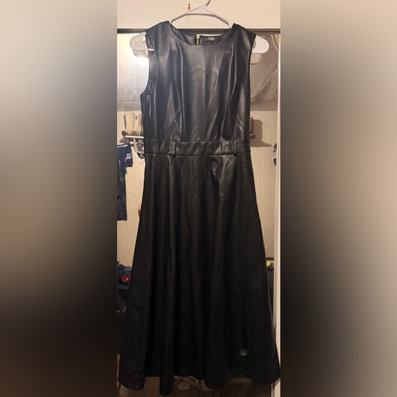 Calvin Klein Dresses & Skirts - Calvin Klein Black Sleeveless Faux-Leather Midi Dress